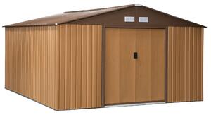 Outsunny kovový kůlna na nářadí 26,2 m³ 340x386x200 cm se sedlovou střechou, základovou podložkou, posuvnými dveřmi, odolný proti vlivům počasí, zahra