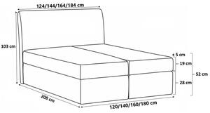Kontinentální postel 180x200 IVANA 4 - růžová + topper ZDARMA