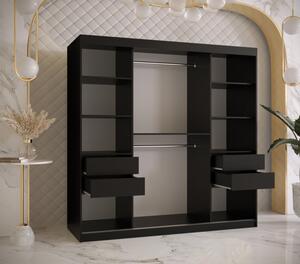 Designová šatní skříň se zlatým zrcadlem MADLA 3 - šířka 180 cm, černá / bílá