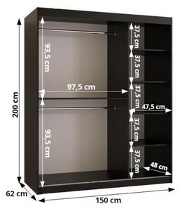 Prostorná šatní skříň MAIA 2 - šířka 150 cm, černá / jasan