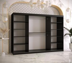 Designová šatní skříň se zlatým zrcadlem MADLA 3 - šířka 250 cm, černá