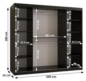 Skříň s posuvnými dveřmi PAOLA - šířka 200 cm, bílá / černá