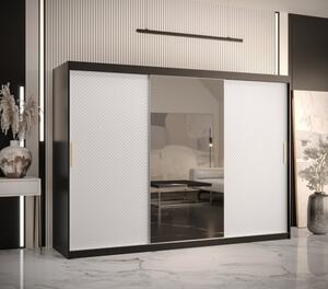 Skříň s posuvnými dveřmi a zrcadlem PAOLA - šířka 250 cm, černá / bílá