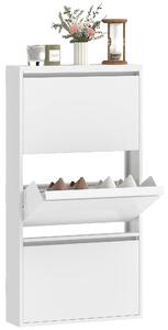 HOMCOM kovová skříňka na boty s 3 výklopnými přihrádkami — úzká nástěnná skříňka na 6 párů, 55 × 15 × 105,5 cm, bílá | Aosom