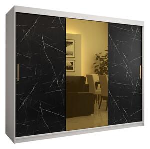 Designová šatní skříň se zlatým zrcadlem MADLA 1 - šířka 250 cm, bílá / černá
