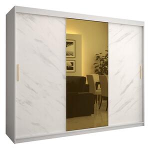 Designová šatní skříň se zlatým zrcadlem MADLA 1 - šířka 250 cm, bílá