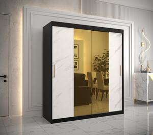 Designová šatní skříň se zlatým zrcadlem MADLA 1 - šířka 180 cm, černá / bílá