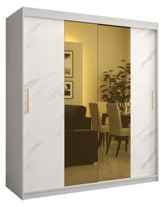 Designová šatní skříň se zlatým zrcadlem MADLA 1 - šířka 180 cm, bílá