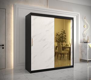 Designová šatní skříň se zlatým zrcadlem MADLA 2 - šířka 180 cm, černá / bílá