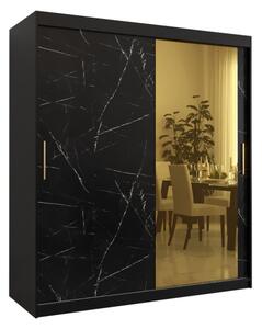 Designová šatní skříň se zlatým zrcadlem MADLA 2 - šířka 180 cm, černá