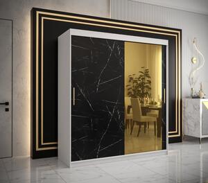 Designová šatní skříň se zlatým zrcadlem MADLA 2 - šířka 180 cm, bílá / černá