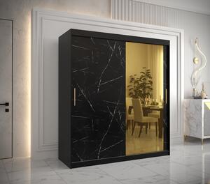 Designová šatní skříň se zlatým zrcadlem MADLA 2 - šířka 180 cm, černá