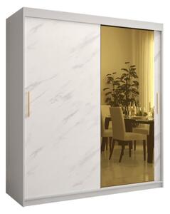 Designová šatní skříň se zlatým zrcadlem MADLA 2 - šířka 180 cm, bílá