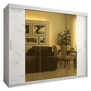 Designová šatní skříň se zlatým zrcadlem MADLA 2 - šířka 250 cm, bílá