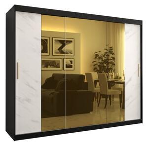 Designová šatní skříň se zlatým zrcadlem MADLA 2 - šířka 250 cm, černá / bílá