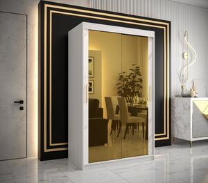 Designová šatní skříň se zlatým zrcadlem MADLA 3 - šířka 120 cm, bílá