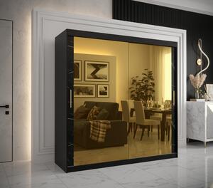 Designová šatní skříň se zlatým zrcadlem MADLA 3 - šířka 200 cm, černá
