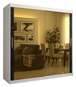 Designová šatní skříň se zlatým zrcadlem MADLA 3 - šířka 200 cm, bílá / černá