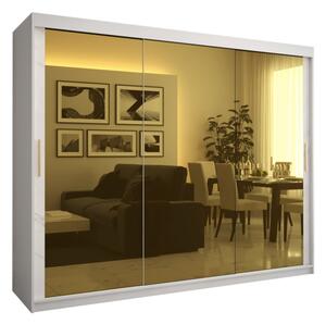 Designová šatní skříň se zlatým zrcadlem MADLA 3 - šířka 250 cm, bílá