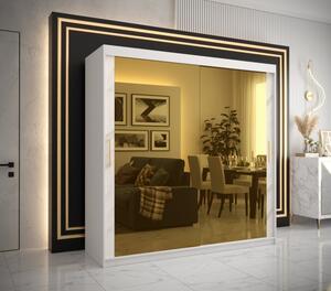 Designová šatní skříň se zlatým zrcadlem MADLA 3 - šířka 200 cm, bílá