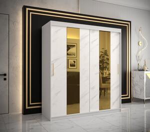 Designová šatní skříň se zlatým zrcadlem MADLA 4 - šířka 180 cm, bílá