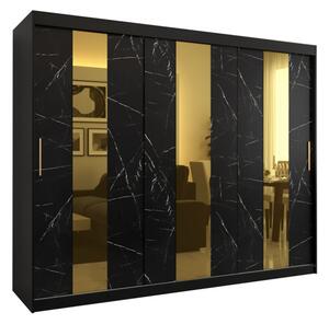 Designová šatní skříň se zlatým zrcadlem MADLA 4 - šířka 250 cm, černá