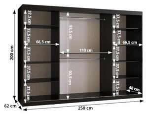 Prostorná šatní skříň MELINA 3 - šířka 250 cm, černá