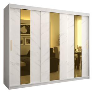 Designová šatní skříň se zlatým zrcadlem MADLA 4 - šířka 250 cm, bílá
