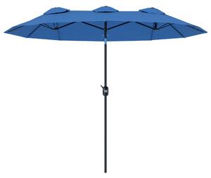 Outsunny dvojitý zahradní slunečník, 295 × 152 cm, naklápěcí s kličkou, oválný slunečník s ventilací — námořnická modrá | Aosom