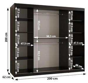 Šatní skříň RAISA 1 - šířka 200 cm, černá