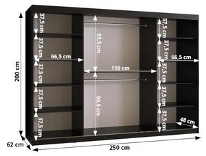 Šatní skříň s posuvnými dveřmi STACY 1 - šířka 250 cm, bílá / černá