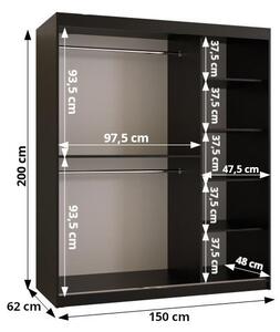 Praktická šatní skříň RADOLA 3 - šířka 150 cm, černá