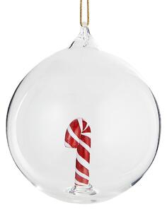 HANG ON Skleněná koule "Candy Cane" 9 cm - čirá