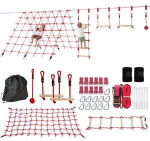 AIYAPLAY Ninja Line dětská slackline sada 10 m — kruhy, houpačka, žebřík a lezecká síť — venkovní hřiště pro 3–6 let | Aosom