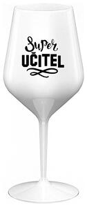 SUPER UČITEL - bílá nerozbitná sklenička na víno 470 ml