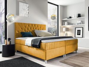 Hotelová manželská postel 160x200 RUSK - žlutá + topper ZDARMA