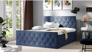 Boxspringová dvojlůžková postel 160x200 SENCE 2 - modrá + topper ZDARMA