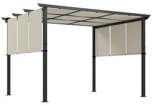 Outsunny pergola přibližně 3,58 × 2,97 m – zahradní altán s nastavitelnou střechou, volně stojící kovová markýza na terasu a zahradu, béžová | Aosom