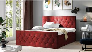 Boxspringová dvojlůžková postel 200x200 SENCE 2 - červená + topper ZDARMA
