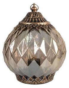Měděná skleněná dekorace lucerna s LED světlem s ozdobným povrchem ve tvaru diamantů – 15x19 cm