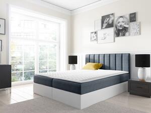 Kontinentální manželská postel 180x200 VICTORO - bílá ekokůže / modrá + topper ZDARMA