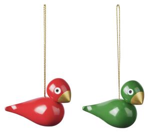 Dřevěné vánoční ozdoby Birds Red Green – set 2 ks
