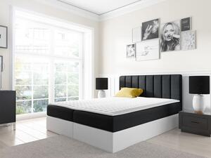 Kontinentální manželská postel 180x200 VICTORO - bílá ekokůže / černá + topper ZDARMA