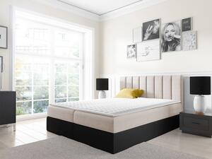 Kontinentální manželská postel 140x200 VICTORO - černá ekokůže / ecru + topper ZDARMA