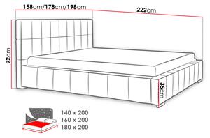 Čalouněná manželská postel 140x200 ZANDRA - šedá