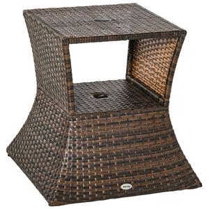 Outsunny Zahradní Boční Stolek S Podstavcem Na Slunečník, Zahradní Nábytek, Terasa, Bazén, Polyrattan, Hnědý, 54 x 54 x 55 cm | Aosom
