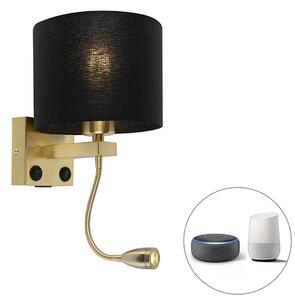 Chytré nástěnné svítidlo zlaté s USB a černým stínidlem včetně WiFi A60 - Brescia