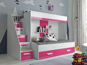 Dětská patrová postel s úložným prostorem Derry - bílá/růžová