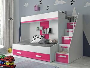 Dětská patrová postel s úložným prostorem Derry - bílá/růžová