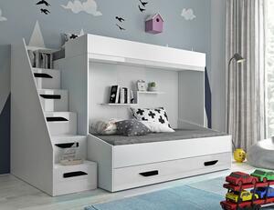 Dětská patrová postel s úložným prostorem Derry - bílá/černé úchyty